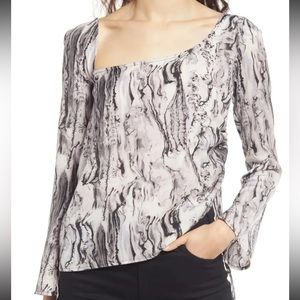 NWT Open Edit Asymmetrical Marble Top Blouse Fall Winter 90’s Boho Retro Artsy